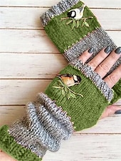 preiswerte Handschuhe für Damen-handgestrickte fingerlose Handschuhe mit Vogelstickerei - kuschelige Winterhandschuhe für Damen, warme Armstulpen aus gestrickter Wolle
