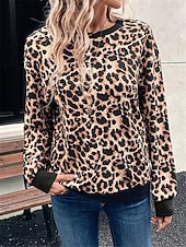 levne Zvířata vrcholy-dámská mikina leopard street denní nošení potisk ležérní posádka výstřih dlouhý rukáv mikroelastický podzimní zimní komfrt prodyšná měkká tkanina
