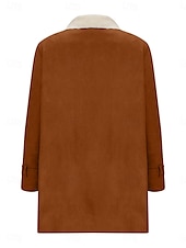 baratos Puffers &amp; Parka-Mulheres Casaco de lã Casaco de pelúcia Manter Quente Respirável Botões Bolsos Forrada com Fleece Casual Tecido Férias Rua Roupa Diária Para Noite Não Trespassado Padrão Aberto para a Lateral Normal