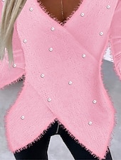 billige Kvinne Enkle Topper-dameblusegenser fuzzy rosa kant asymmetrisk langermet v-hals basic casual chic høst vinter