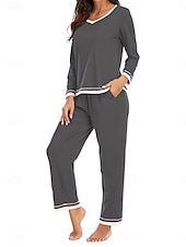 ieftine Seturi noapte pentru femei-set de pijamale de damă culoare pură casual confort acasă zilnic confort din bumbac cald cu gâtul turnat tricou cu mânecă lungă pantaloni talie elastică ținute de toamnă iarnă acasă