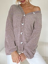 cheap Cardigans &amp; Outerwears-Women&#039;s Sweater Cardigan Casual Soft Pure Color Ribbed V Neck Buttons Pocket Knitted Long Sleeve Long Tops Knit Outdoor Daily Weekend Pink Blue Fall Winter