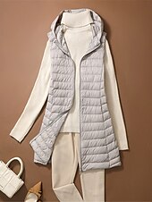 economico Puffers &amp; Parka-Per donna Gilet imbottito Tenere al caldo Traspirante Cerniera Tasche Informale Liscio Da mare Strada Da tutti i giorni Per uscire Cerniera Lungo Felpa Standard Senza maniche Capispalla Nero Rosa