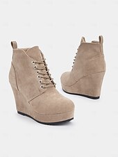 cheap Ankle Boots-Women&#039;s Faux Suede Wedge Ankle Boots with Lace-Up Design - Comfortable Platform Boots for Casual and Everyday Wear