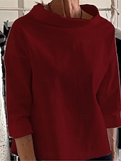 economico Camicie-Per donna Camicia Camicie ispirate al lino Blusa Tinta unica Essenziale Casual Manica 3/4 Dolcevita Top Regolari Quotidiano Vino Cammello Cachi Autunno
