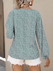 economico Top Grafici da Donna-Per donna Camicia Blusa Floreale Informale Manica lunga A V Top regolari Giornaliero Stampa Blu Verde Autunno Inverno