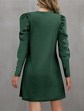 cheap Jumper Dresses-Women&#039;s Casual Dress Mini Dress Ruched Button Casual Crew Neck Long Sleeve Black Red Green Color