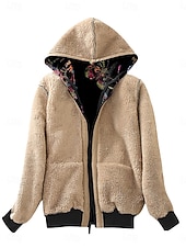 abordables Doudounes &amp; Parkas-Femme Veste Polaire Manteau en peluche Veste à capuche Chaud Respirable Zippé Poche Doublé en Polaire Décontractées Papillon Vacances Plein Air Usage quotidien Sortie fermeture Éclair Normal Sweat