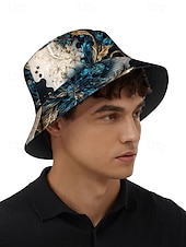 economico Cappelli da uomo-cappello da pescatore con stampa artistica da uomo con motivo floreale astratto blu e oro – cappello da sole da esterno elegante e unico per tutte le stagioni