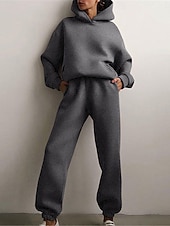 tanie Damskie dresy-Damskie Moda Moda miejska Codzienny Bluza z Kapturem Spodnie dresowe Długi rękaw Kaptur Równina Codzienny Biały Niebieski Ciemnoszary Jesień Regularny