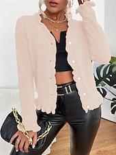 cheap Solid Colors-Women&#039;s Sweater Cardigan Casual Soft Pure Color Ribbed V Neck Buttons Knitted Long Sleeve Regular Tops Knit Outdoor Daily Weekend Pink Brown Fall Winter