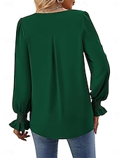 preiswerte Damen Arbeitsoberteile-Damen Hemd Glatt Modisch Modern Brautkleider schlicht Langarm V Ausschnitt Normale Oberteile Täglich Wochenende Rüsche Rote Grün Khaki Herbst Winter