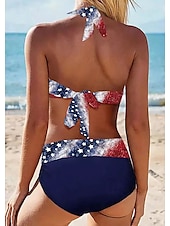 abordables Bikini-Femme Maillots de Bain Bikinis Maillot de bain Vacances Drapeau Rayé Sans Bretelles Maillots de bain