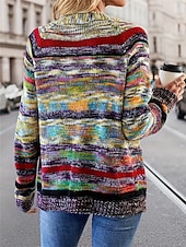 billige Cardigans og yttertøy-Dame Genser Kofte Årgang Fritid Myk Regnbue Riflet Åpen Forside Strikket Langermet Vanlige topper Strikke utendørs Daglig Helg Regnbue Høst Vinter