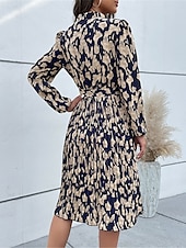 abordables Robes fleuries décontractées-robe midi à fleurs à col en V et manches longues pour femme printemps automne