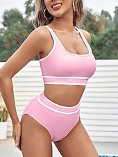 billiga Bikiniset-Dam Badkläder Bikini 2 st Kalsonger Baddräkt Öppen rygg Smal Semester Standkläder Ensfärgat U-hals Ärmlös Baddräkter