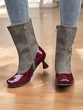 baratos Década de 1920-botas femininas vintage bicolores com detalhes de botões e salto baixo – botas com fecho de zíper estilo retrô para a moda outono e inverno