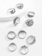 preiswerte Herrenschmuck-Herrenringset aus Silberlegierung im Vintage-Stil mit geometrischen und eingravierten Mustern – Retro-Modeaccessoires für den Alltag