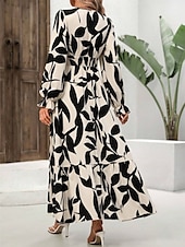 ieftine Rochii florale elegante-rochie maxi dama cu decolteu in V cu maneca lunga toamna iarna