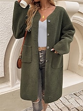 economico Cappotti Invernali-Per donna Cappotto invernale Esterno Strada Da tutti i giorni Autunno Inverno Lungo Cappotto Standard Tenere al caldo Traspirante Moda Informale Giacca Manica lunga Liscio Con tasche Verde militare