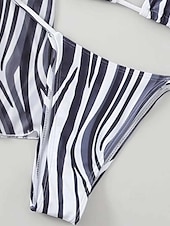 billige Bikinisett med 3 deler-Dame Badetøy Bikini Tre stykker Frekk Badedrakt Åpen rygg Tynn Ferie Strand Klær Sebramønster Grimehals Langermet Badedrakter