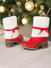voordelige Vrouwen Kerst Schoenen-dames kerstlaarzen met imitatiebont en rode strik – feestelijke vakantieschoenen voor winterfeesten