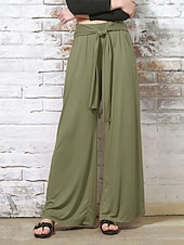 economico Pantaloni-Per donna A zampa Chino Di tendenza Lunghezza intera Vita alta Liscio Tasche Cinturino elastico comodo Morbido Comodo Media elasticità Esterno Strada Cachi Verde militare Grigio Autunno Morbido