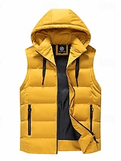 cheap Men&#039;s Vest-Men&#039;s Puffer Vest Padded Vest Gilet Quilted Vest Daily Date Vacation Fashion Casual Fall &amp; Winter Pocket Polyester Warm Comfortable Plain Zipper Hooded Regular Fit Black Yellow Red Green Vest
