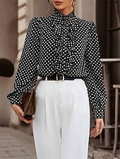 preiswerte Elegante Oberteile-Damen Hemd Bluse Punkt Brautkleider schlicht Langarm Rollkragen Normale Oberteile Täglich Rüsche Patchwork Knopf Schwarz Braun Herbst Winter