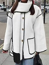 billiga Trenchcoats-Dam Vinterkappa Utomhus Gata Dagliga kläder Höst Vinter Normal Täcka Normal Håller värmen Andningsfunktion Stylish Ledigt Jacka Långärmad Slät Tofs Med fickor Svart Vit Kaki