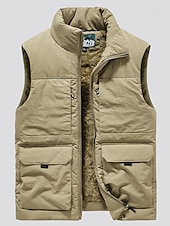 levne Gilety-Pánské Rybářská vesta Denní Na běžné nošení Jaro &amp; podzim Kapsy Polyester Pohodlné Pevná barva Zip Stojáček Černá Khaki Tmavomodrá Tmavě šedá Vesta