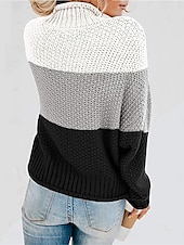 abordables Motifs graphiques et détails-Femme Pull Chandail Pull Décontractées Flexible Rayé A côtes Mao Patchwork Tricoté manche longue Hauts réguliers Tricoter Extérieur du quotidien Fin de semaine Noir Rouge Automne Hiver