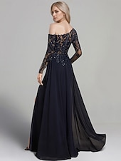preiswerte Bodenlänge-Etuikleid Mutter der Braut Kleid formell elegant ein Schulter bodenlang Chiffon Langarm mit Spitze einfarbig 2025