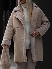 billiga Puffers &amp; Parka-Dam Fleece-jacka Teddyrock Håller värmen Andningsfunktion Ficka Fleecefodrad Ledigt Slät Semester Gata Dagliga kläder Utekväll Enkelknäppt Normal Nedvikt Normal Långärmad Ytterkläder Vit Kaki Mörkgrå