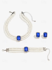 cheap Women&#039;s Necklace-Elegant Women&#039;s Pearl Choker Necklace Set with Green Gemstone and Matching Bracelet &amp; Earrings – Formal Occasion Jewelry