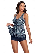 olcso Tankinik-Női Fürdőruha Tankini Fürdőruha Retro Tropikus Ujjatlan Fürdőruhák