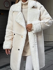 billiga Puffers &amp; Parka-Dam Fleece-jacka Teddyrock Håller värmen Andningsfunktion Ficka Fleecefodrad Ledigt Slät Semester Gata Dagliga kläder Utekväll Enkelknäppt Normal Nedvikt Normal Långärmad Ytterkläder Vit Kaki Mörkgrå