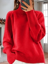 cheap Pullovers &amp; Tops-Women&#039;s Sweater Pullover Sweater Jumper Turtleneck Knit Knitted Raglan Sleeves Spring Fall Home Daily Holiday Daily Casual Soft Long Sleeve Pure Color White Light Green