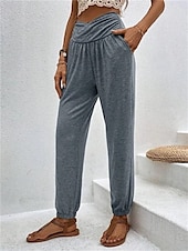 billiga Byxor-Dam Kinesiska Mode Streetwear Fullängd Hög midja Slät Ficka Bekväm Mjuk Microelastisk Utomhus Gata Svart Blå Kaki Armégrön Vår &amp; Höst Normal
