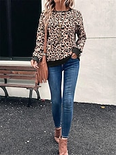 levne Zvířata vrcholy-dámská mikina leopard street denní nošení potisk ležérní posádka výstřih dlouhý rukáv mikroelastický podzimní zimní komfrt prodyšná měkká tkanina