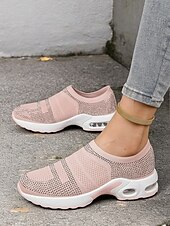 preiswerte Damen-Sneaker-leichte lila Slip-On-Sneaker für Damen mit Strass-Details – bequeme Luftpolstersohle zum Gehen und für die Freizeit
