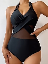 economico Costumi interi-Per donna Costumi da bagno Un pezzo Monokini Costume da bagno Retato Schiena scoperta Fasciante in vita Vita alta Taglia piccola Festività Abbigliamento mare Tinta unica Halter Neck Senza maniche