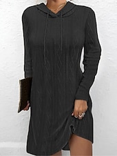 economico Abiti in maglia-Per donna Abito maglione Informale Morbido Colore puro Cavi Con cappuccio Lavorato a maglia Manica lunga Maglie lunghe Maglia Esterno Giornaliero Fine settimana Nero Rosa Autunno Inverno