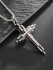 economico Gioielli da uomo-collana con ciondolo a croce a strati in acciaio inossidabile da uomo - gioielli religiosi in stile gotico per abbigliamento casual e formale