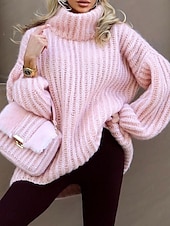 economico Colori solidi-Per donna Felpa Pullover Maglione Informale Morbido Colore puro Grosso A collo alto Lavorato a maglia Manica lunga Top regolari Maglia Esterno Giornaliero Fine settimana Rosa Blu Autunno Inverno