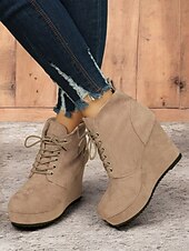 cheap Ankle Boots-Women&#039;s Faux Suede Wedge Ankle Boots with Lace-Up Design - Comfortable Platform Boots for Casual and Everyday Wear
