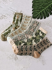 ieftine Șosete de damă-șosete vintage de damă cu broderie florală – design retro elegant, ideal pentru purtarea de zi cu zi
