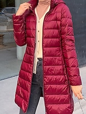 abordables Doudounes &amp; Parkas-Femme Doudoune Chaud Respirable Zippé Poche Décontractées Plein Vacances Plein Air Usage quotidien Sortie fermeture Éclair Longue Sweat à capuche Standard manche longue Vêtements d&#039;extérieur Vin