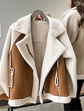 preiswerte Puffers &amp; Parka-Damen Fleecejacke Teddy-Mantel warm halten Atmungsaktiv Zip Tasche Innenfutter aus Fleece Brautkleider schlicht Glatt Urlaub Strasse Freizeitskleidung Ausgehen Reisverschluss Standard Umlegekragen