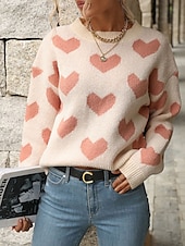 abordables Motifs graphiques et détails-Femme Pull Chandail Pull Décontractées Flexible Cœur A côtes Col Ras du Cou Tricoté manche longue Hauts réguliers Tricoter Extérieur du quotidien Fin de semaine Rose Claire Fuchsia Automne Hiver